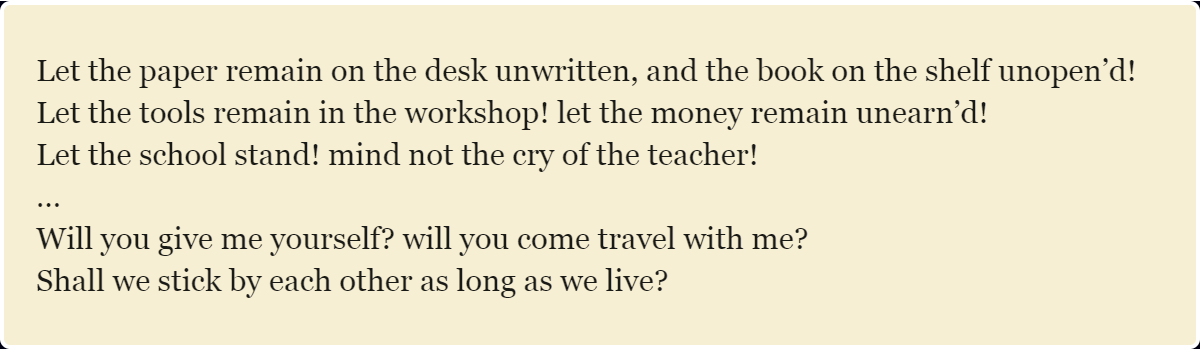 Song of the Open Road by Walt Whitman, fifteenth chapter